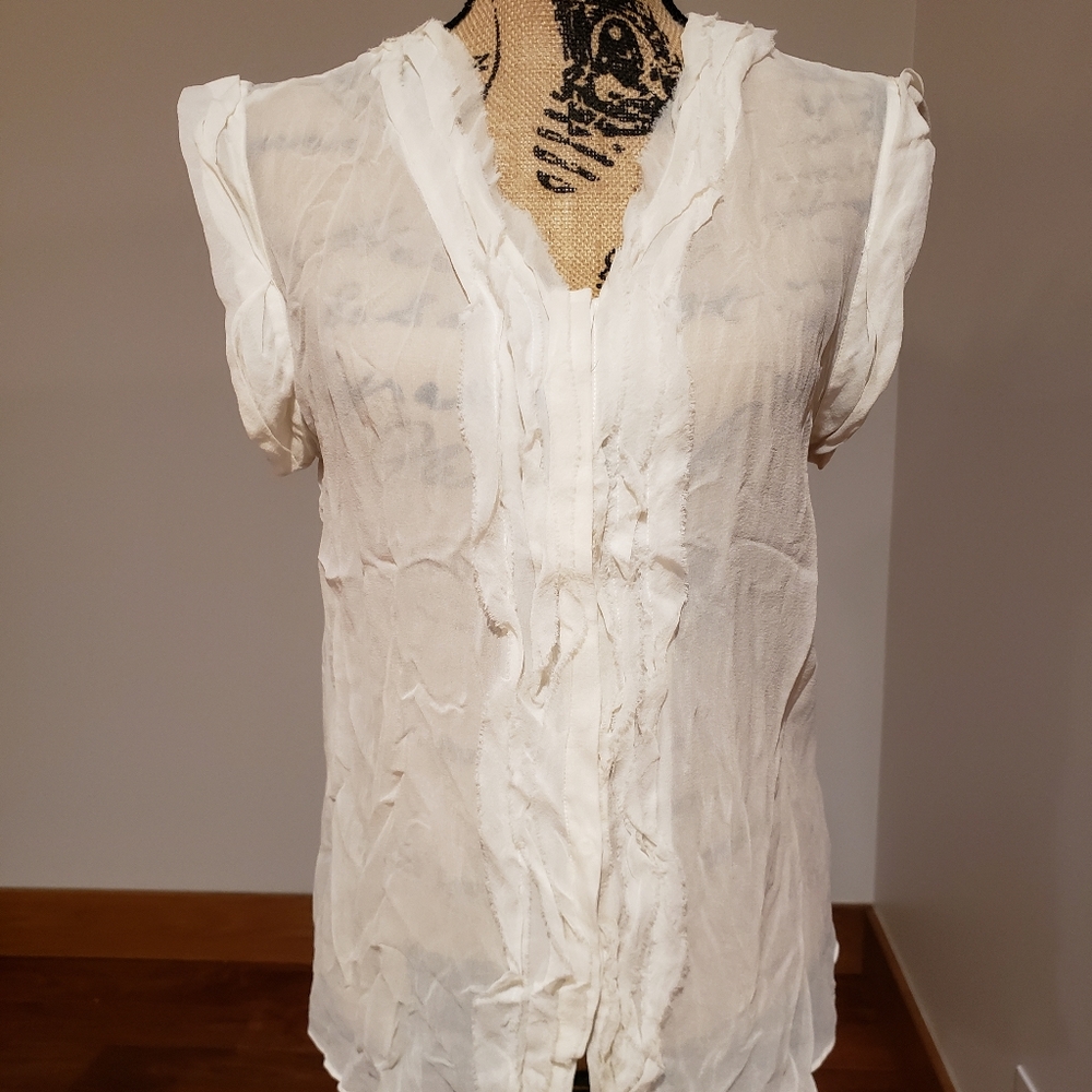 Off-white sheer silk blouse, size L